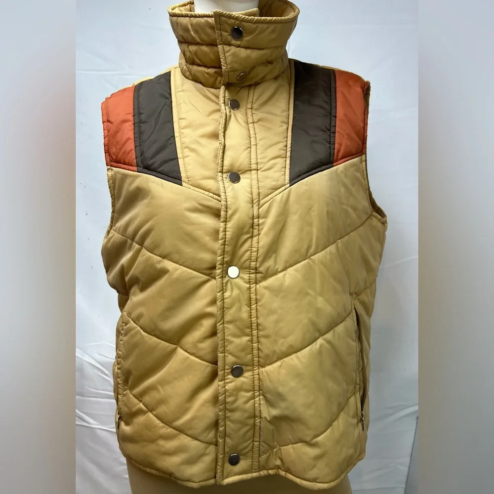 Vintage 70s Sears Men’s M Brown Retro Puffer Vest Insulated - Picture 6 of 9